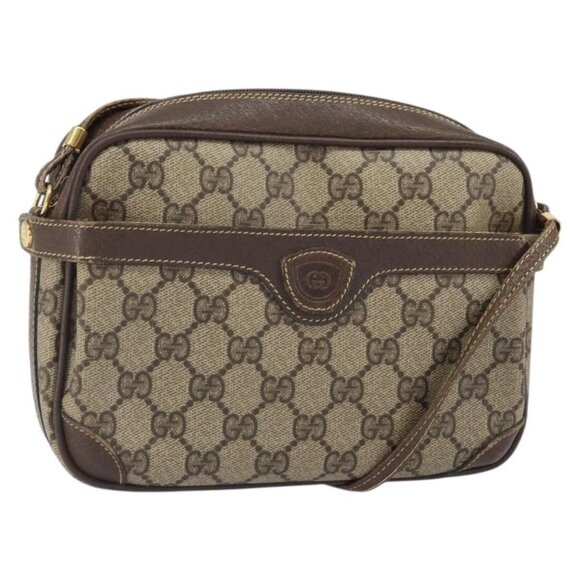 XP00833 Authentic GUCCI GG Supreme Shoulder Bag PVC Leather Beige Gold 007 904 0